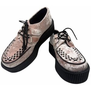 T.U.K. shoes womens 6 pink crushed velvet platform creepers coquette goth emo